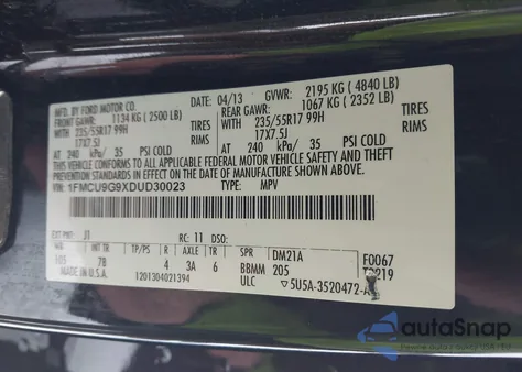 2013 Ford Escape Se from USA, damaged, VIN 1FMCU9G9XDUD30023